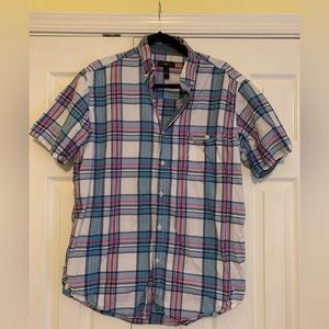 Club Room short sleeve button down pink blue and white